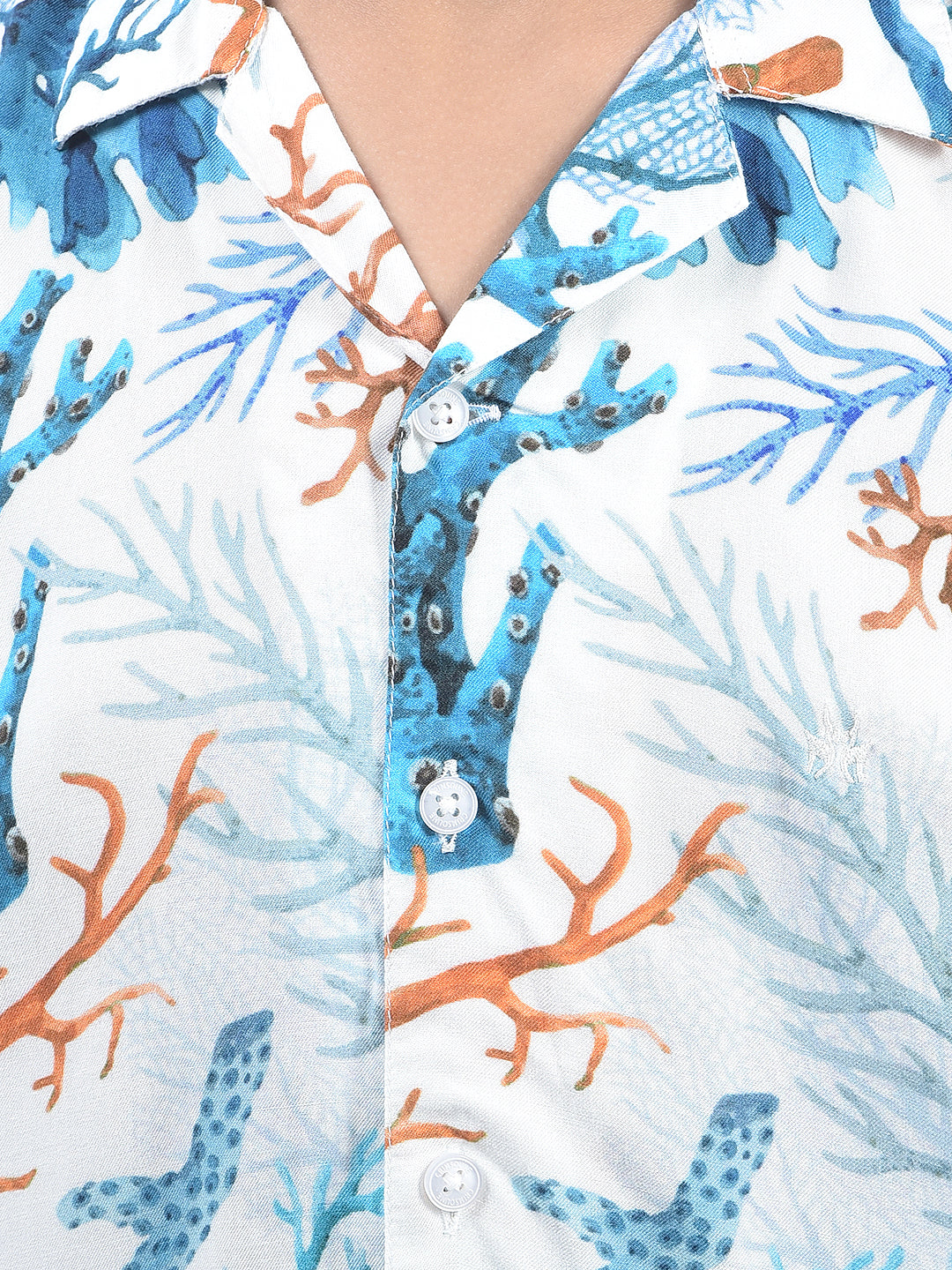 Peach Printed Resort-Collar Shirt