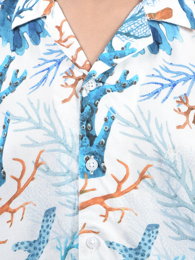 Peach Printed Resort-Collar Shirt