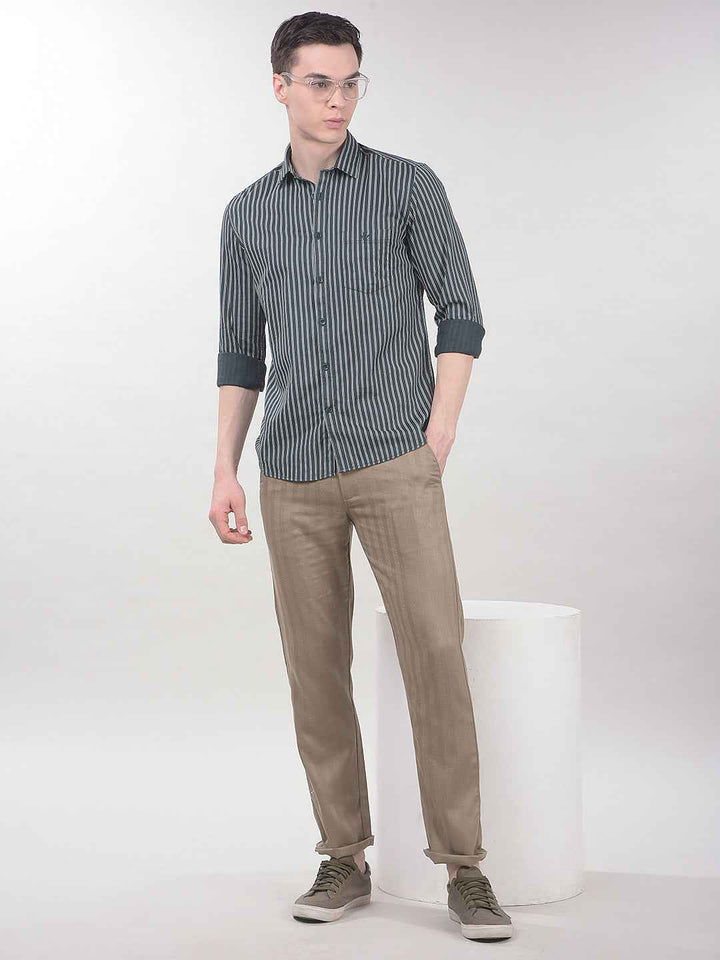 Green Vertical Stripes Shirt