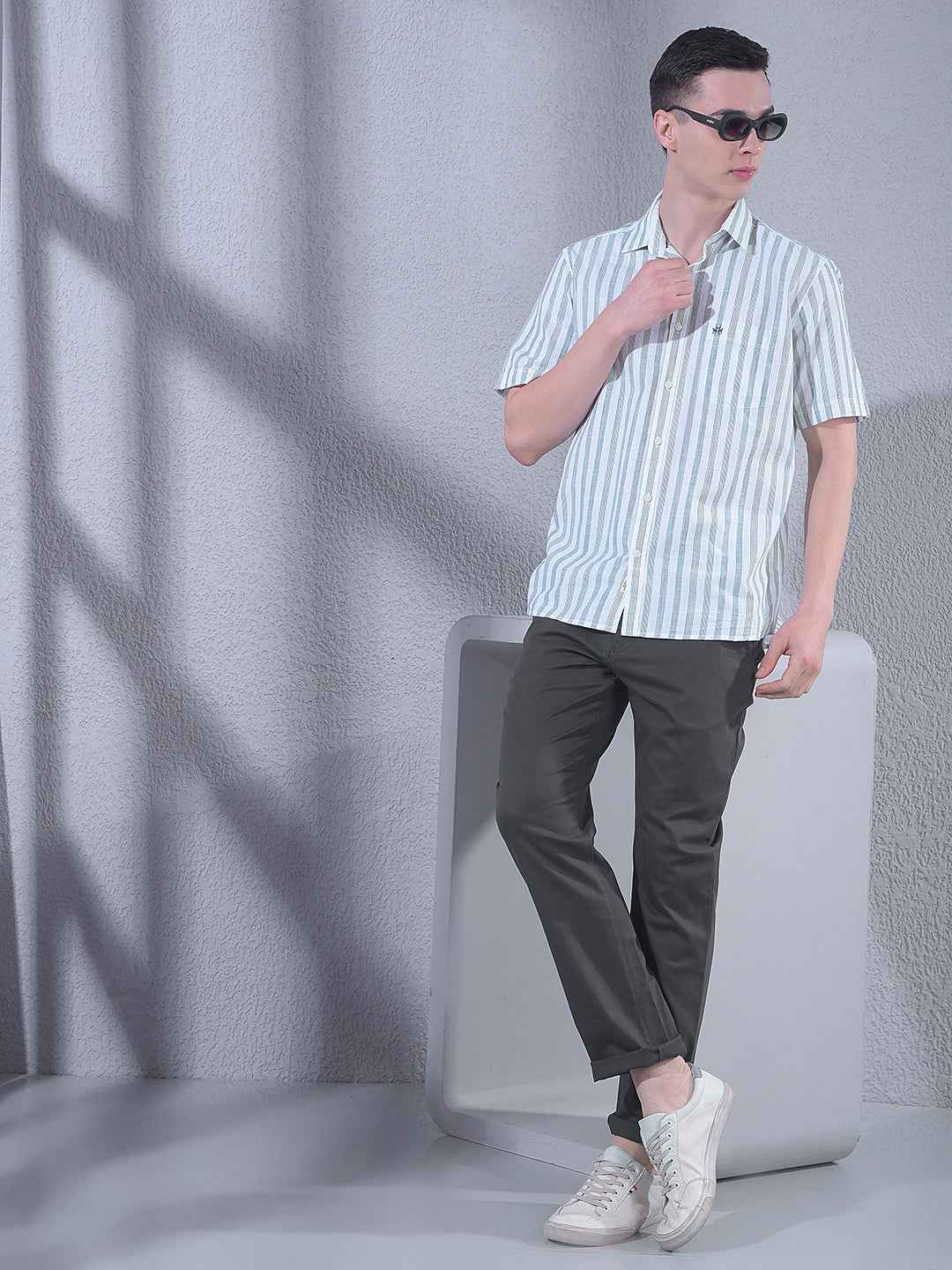 Green Vertical Stripes 100% Cotton Shirt