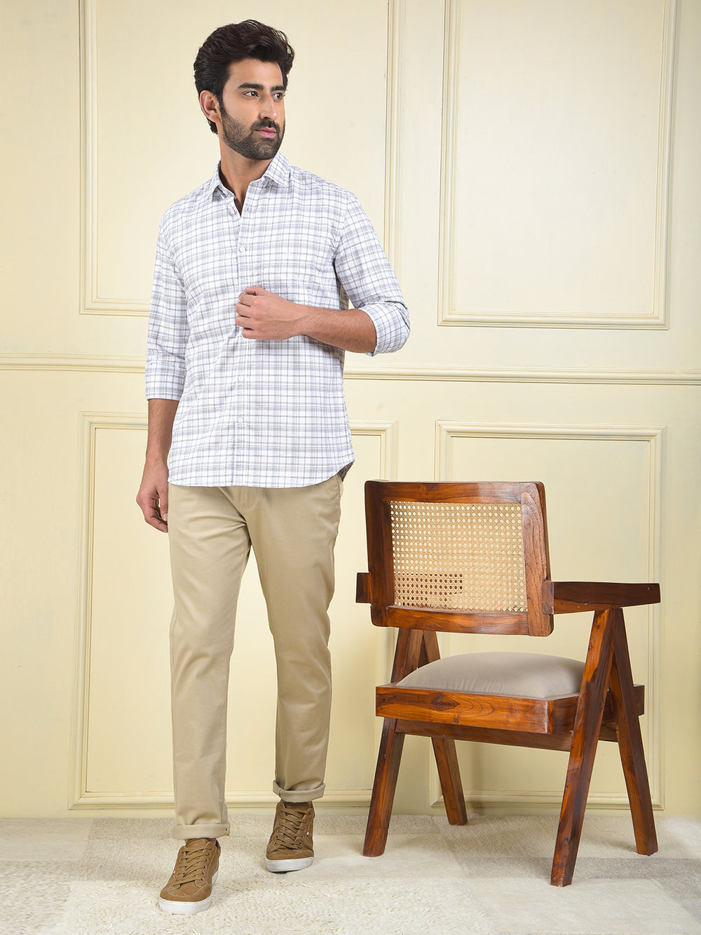 Grey Checked 100% Cotton Shirt