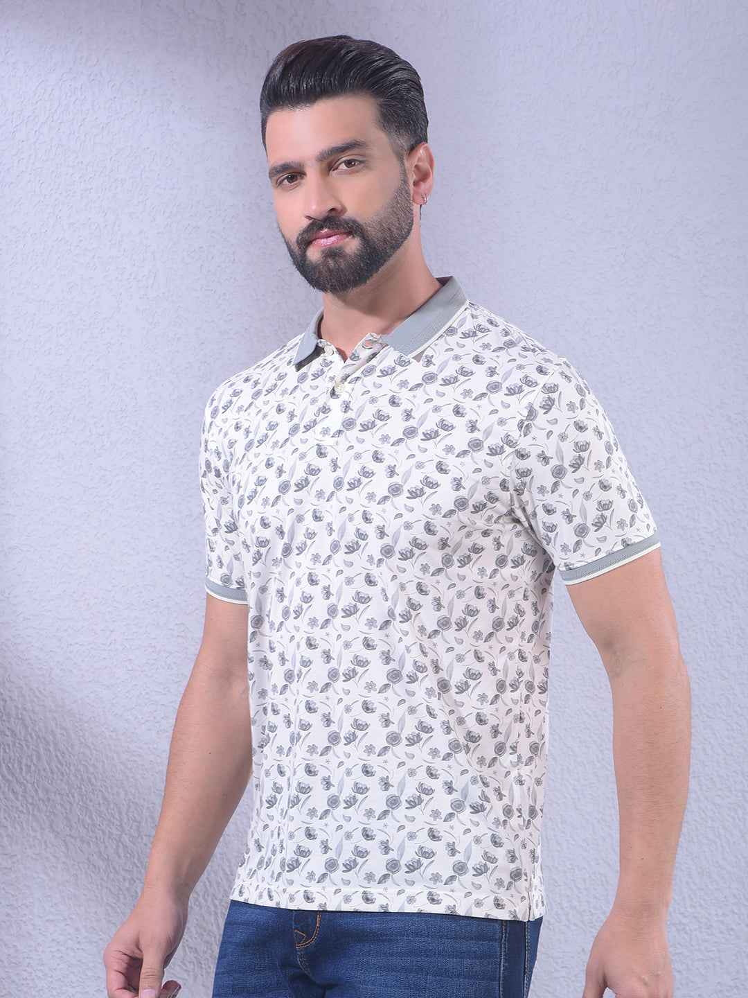 Grey Floral Print T-Shirt