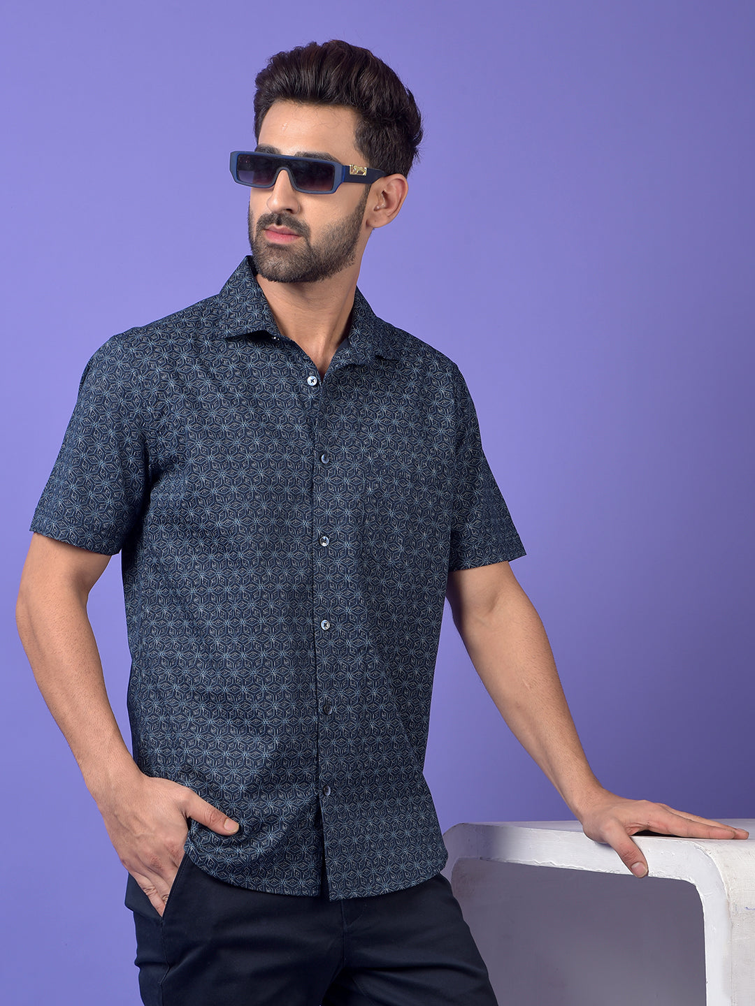 Navy Blue Printed Shirt