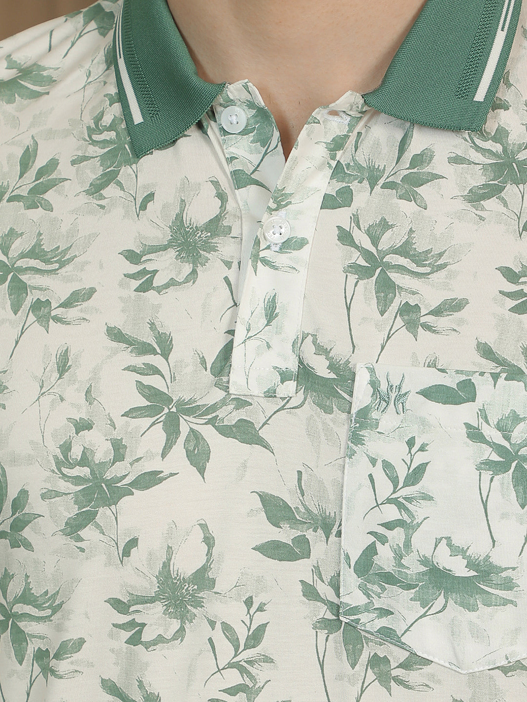 Green Floral Print Polo Neck T-Shirt