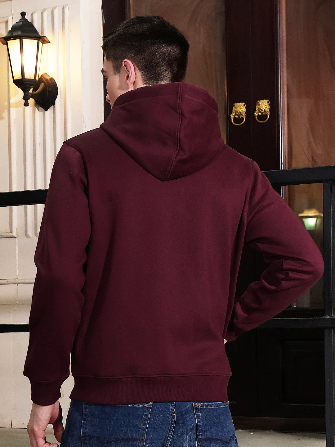 Maroon Hooded Neck Front Open Sweatshirt