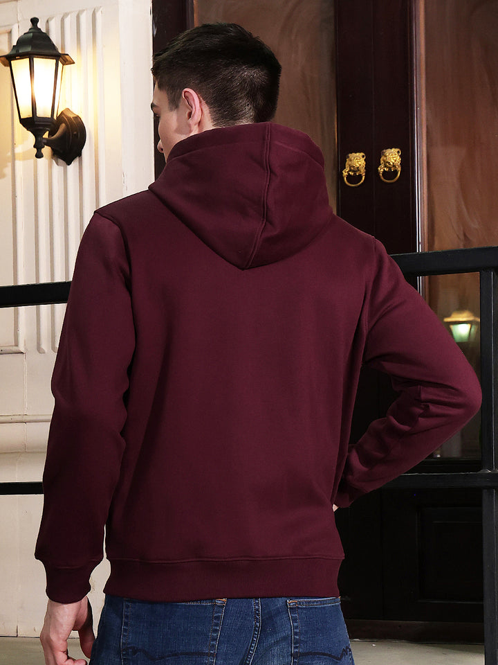Maroon Hooded Neck Front Open Sweatshirt