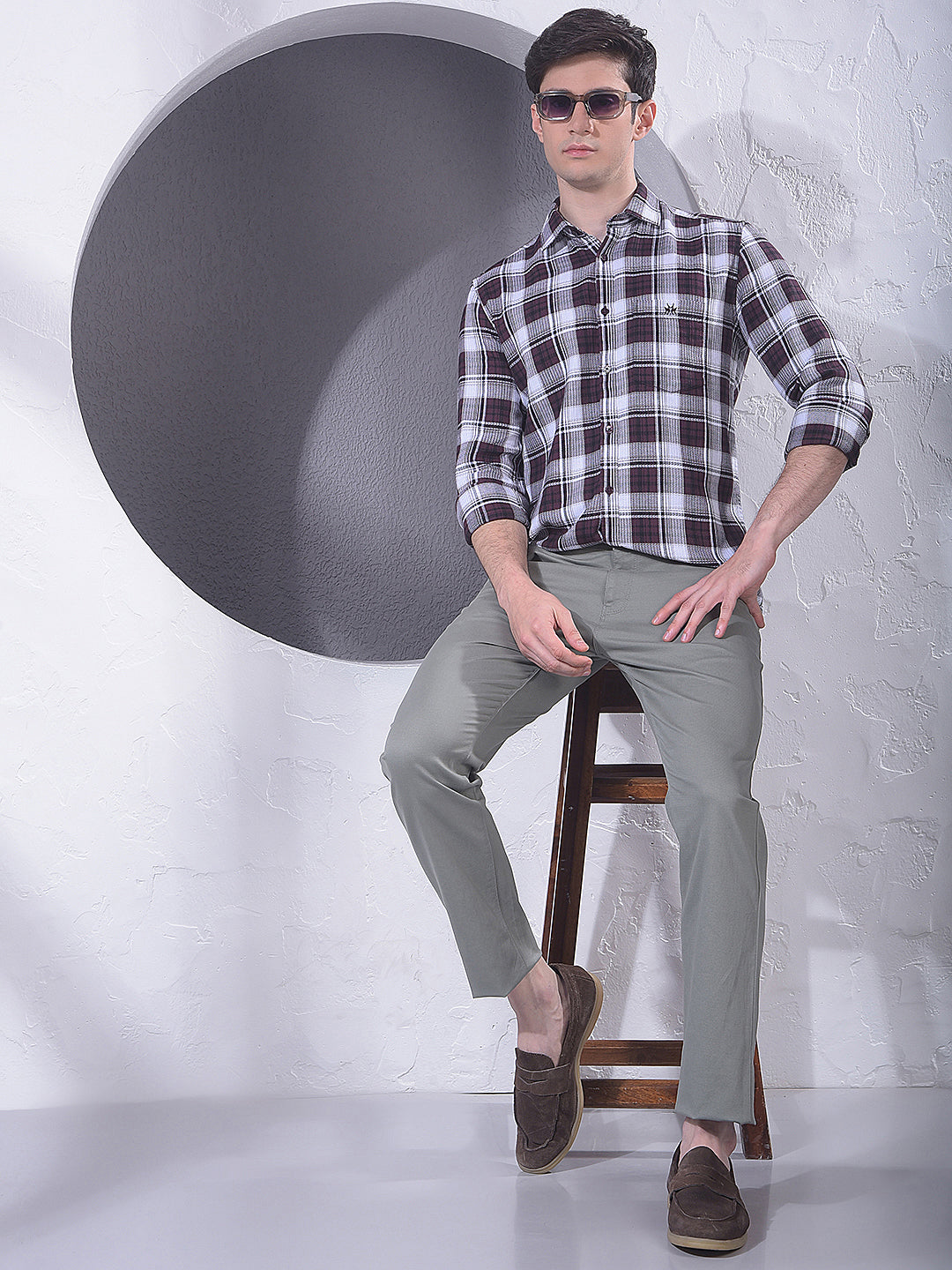 Brown Checked 100% Cotton Shirt