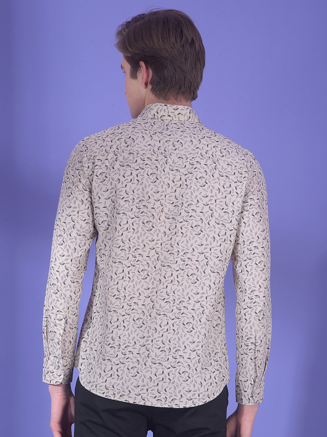 Beige Floral Printed 100% Cotton Shirt