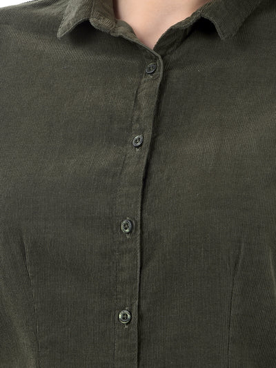 Olive Green Brushed Twill Slim Fit Shirt