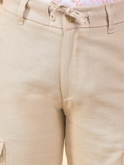 Beige 100% Cotton Cargo Trousers