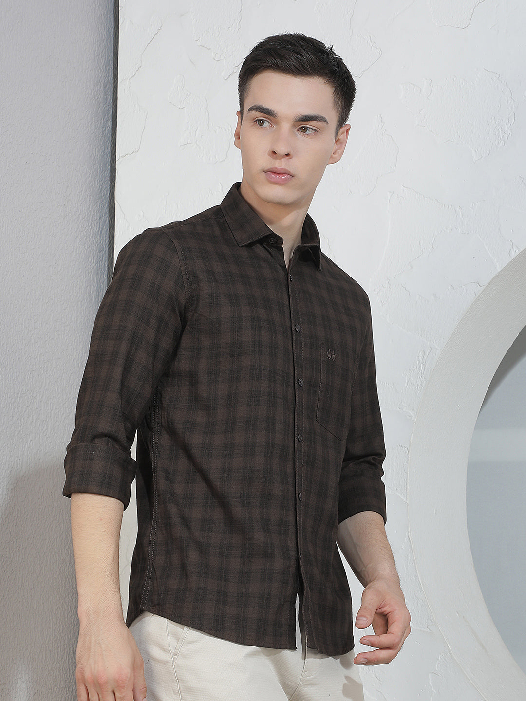 Brown Checked 100% Cotton Shirt