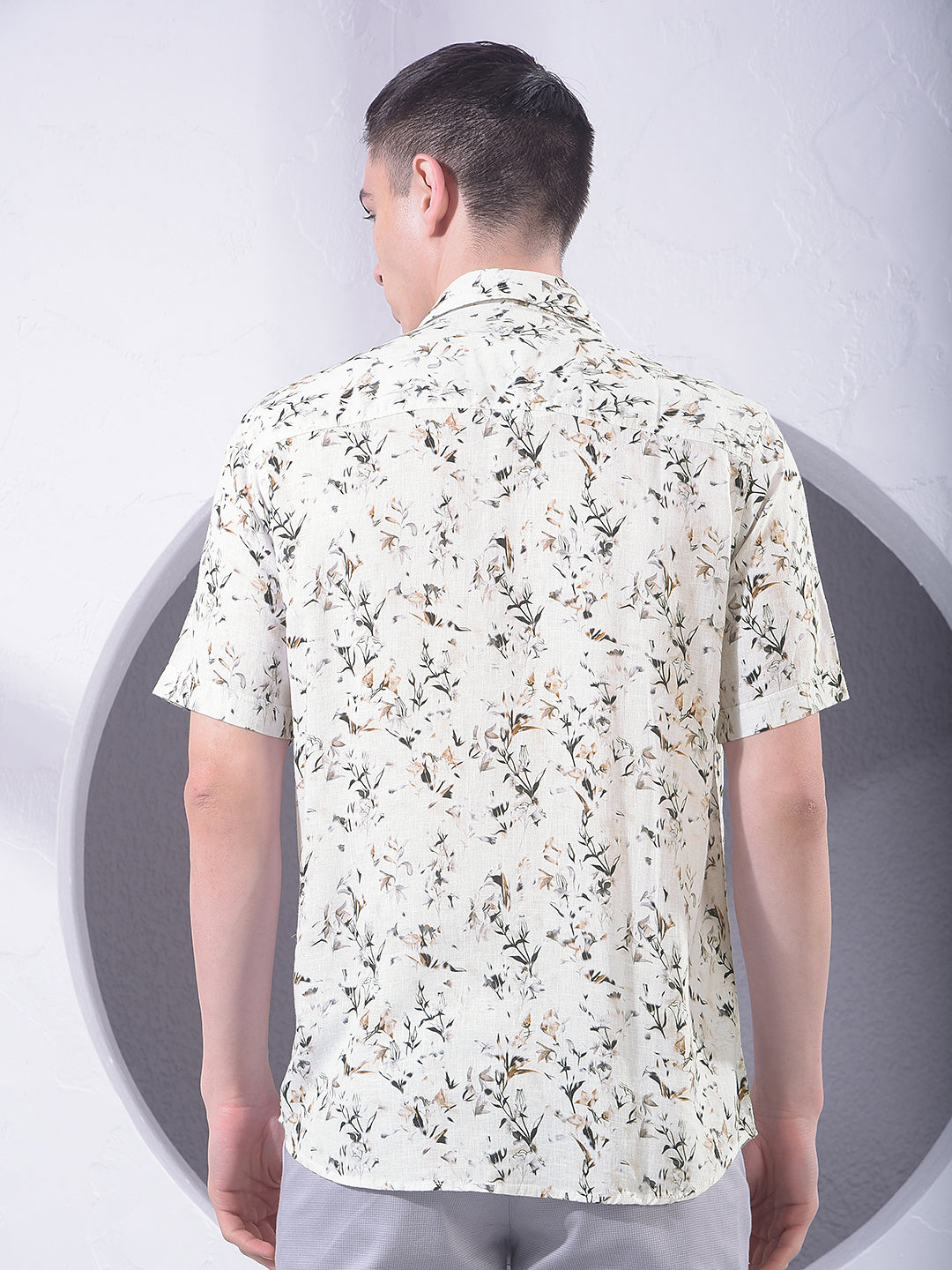 Brown Floral Print Linen Shirt