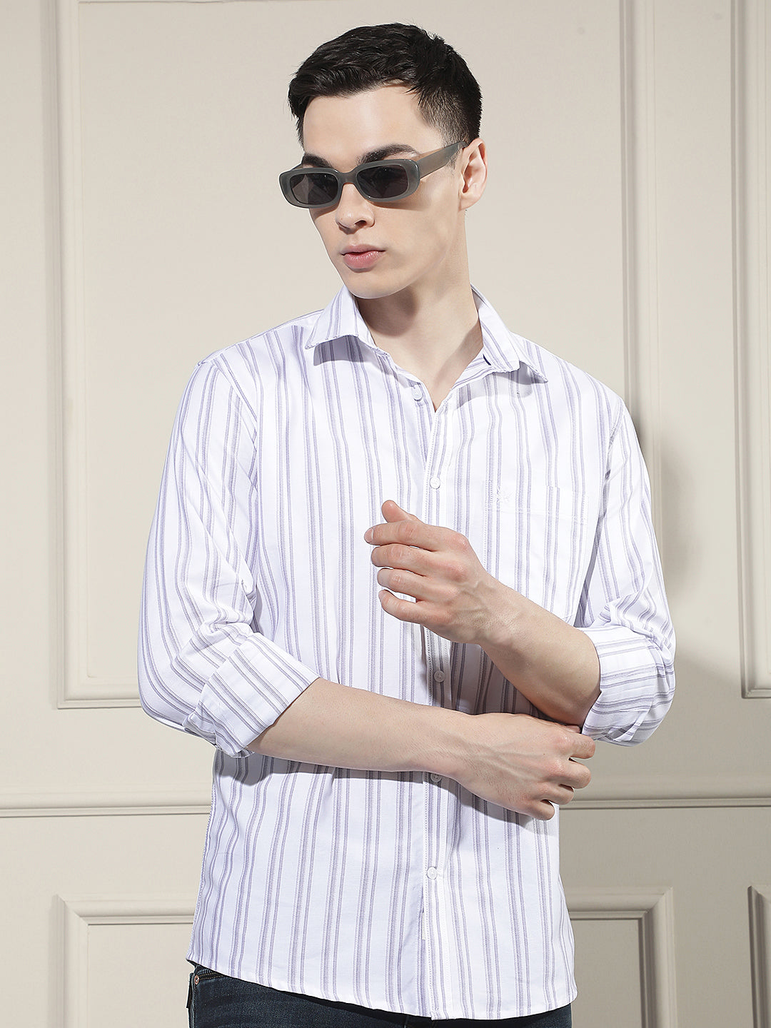 Purple Vertical Stripes 100% Cotton Shirt