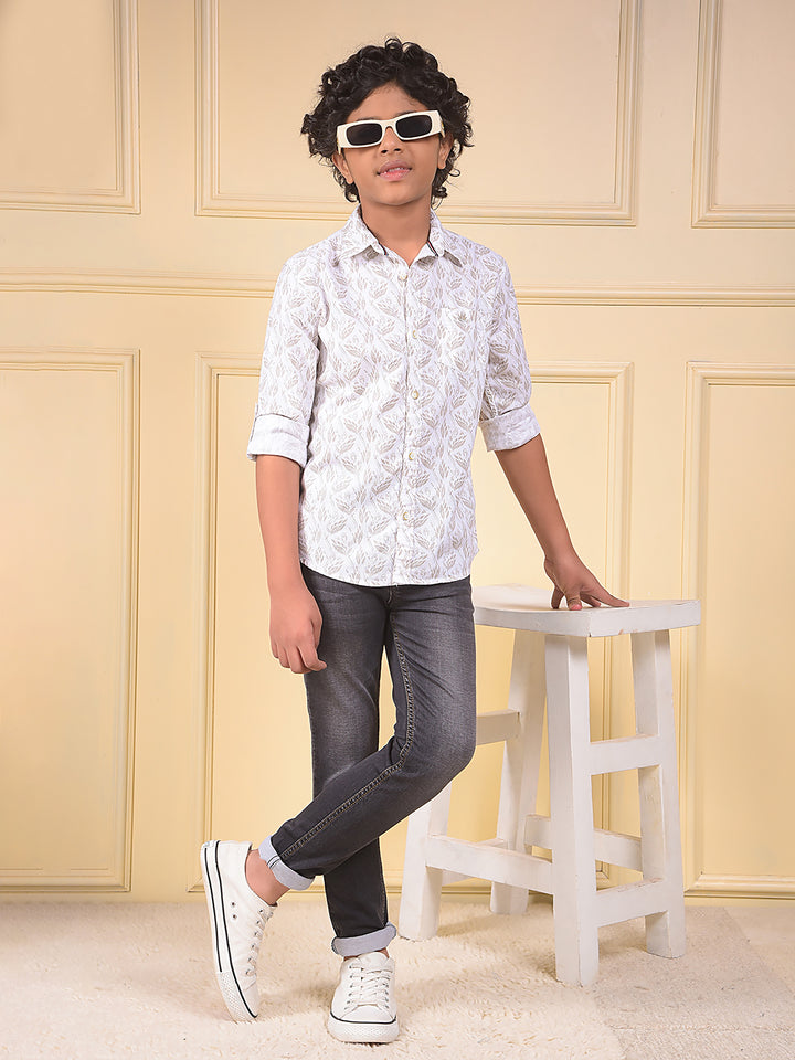 White Floral Print 100% Cotton Shirt