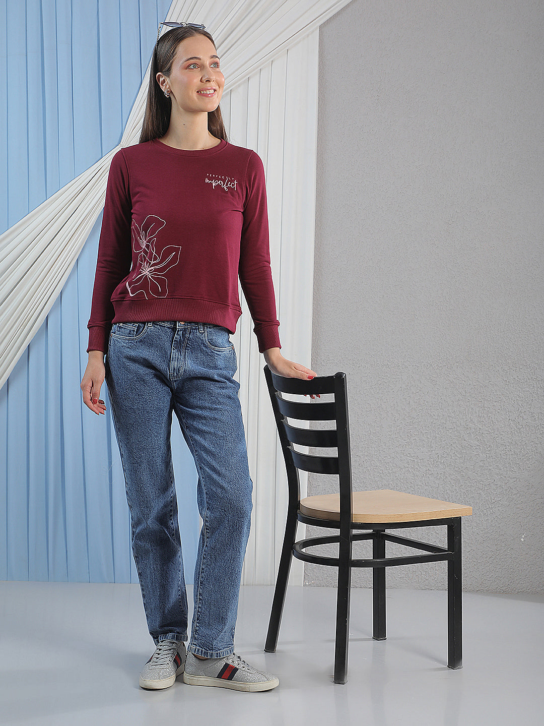 Maroon Floral Print Sweatshirt