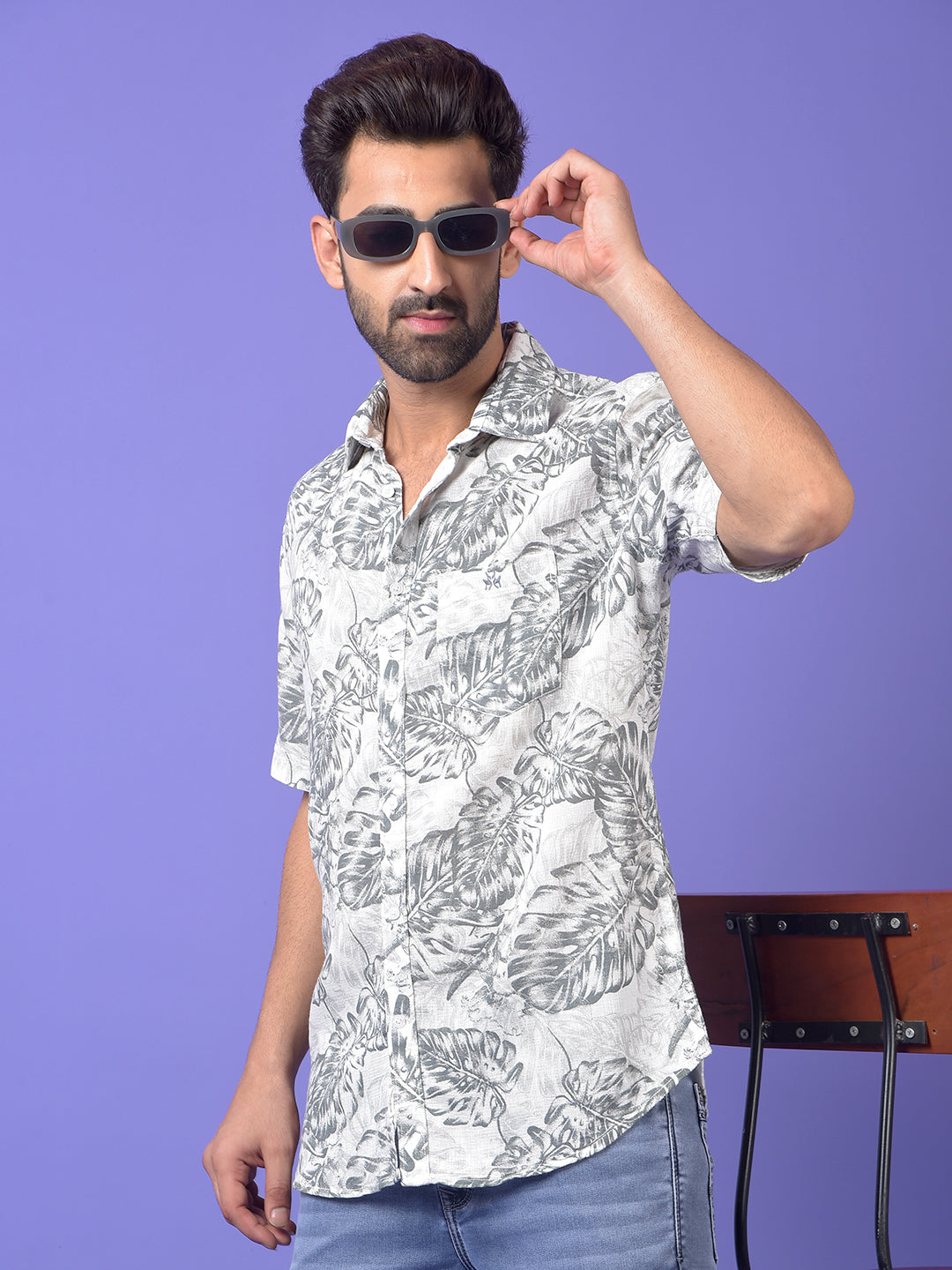 Grey Floral Print Shirt