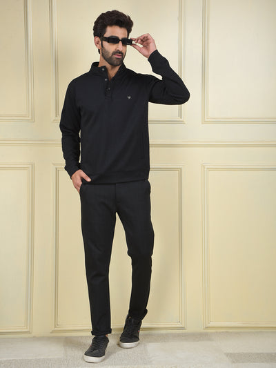Black Embossed Polo Sweatshirt