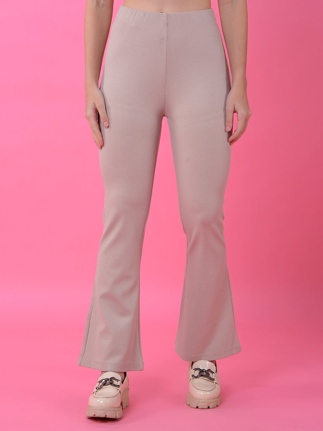 Beige Jacquard Bootcut Treggings