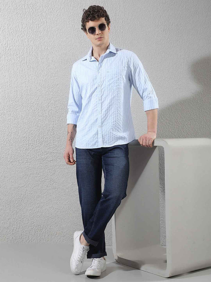 Sky Blue Vertical Stripes Shirt