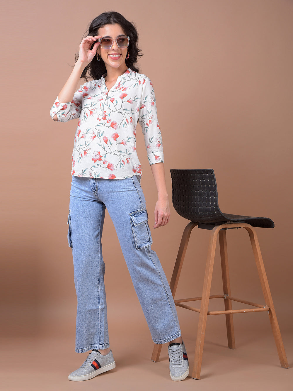 Blue Wide Leg 100% Cotton Cargo Jeans