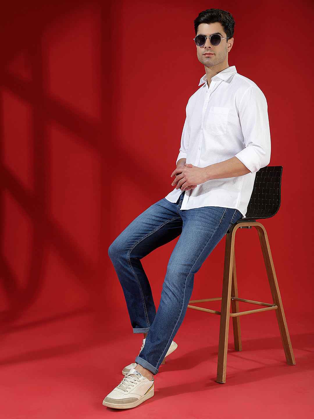 White Textured Smart Casual Shirt