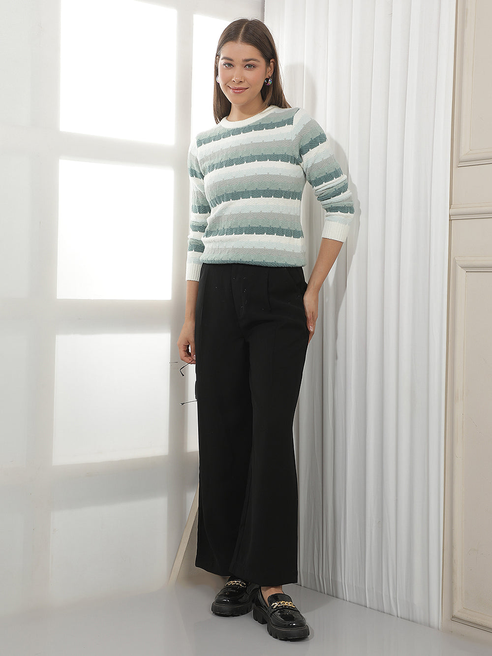 Green Horizontal Stripes Sweater