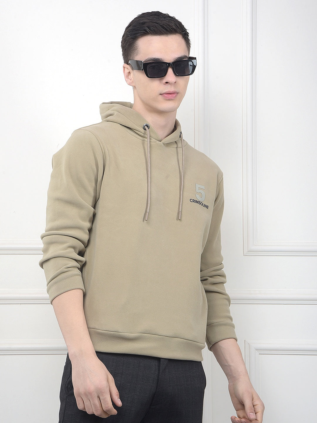 Beige Graphic Print Hooded Neck Sweatshirt