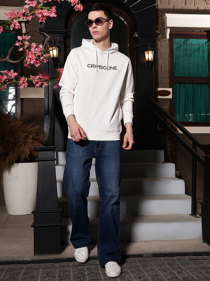 Off White Typographic Printed Hooded Sweatshirt