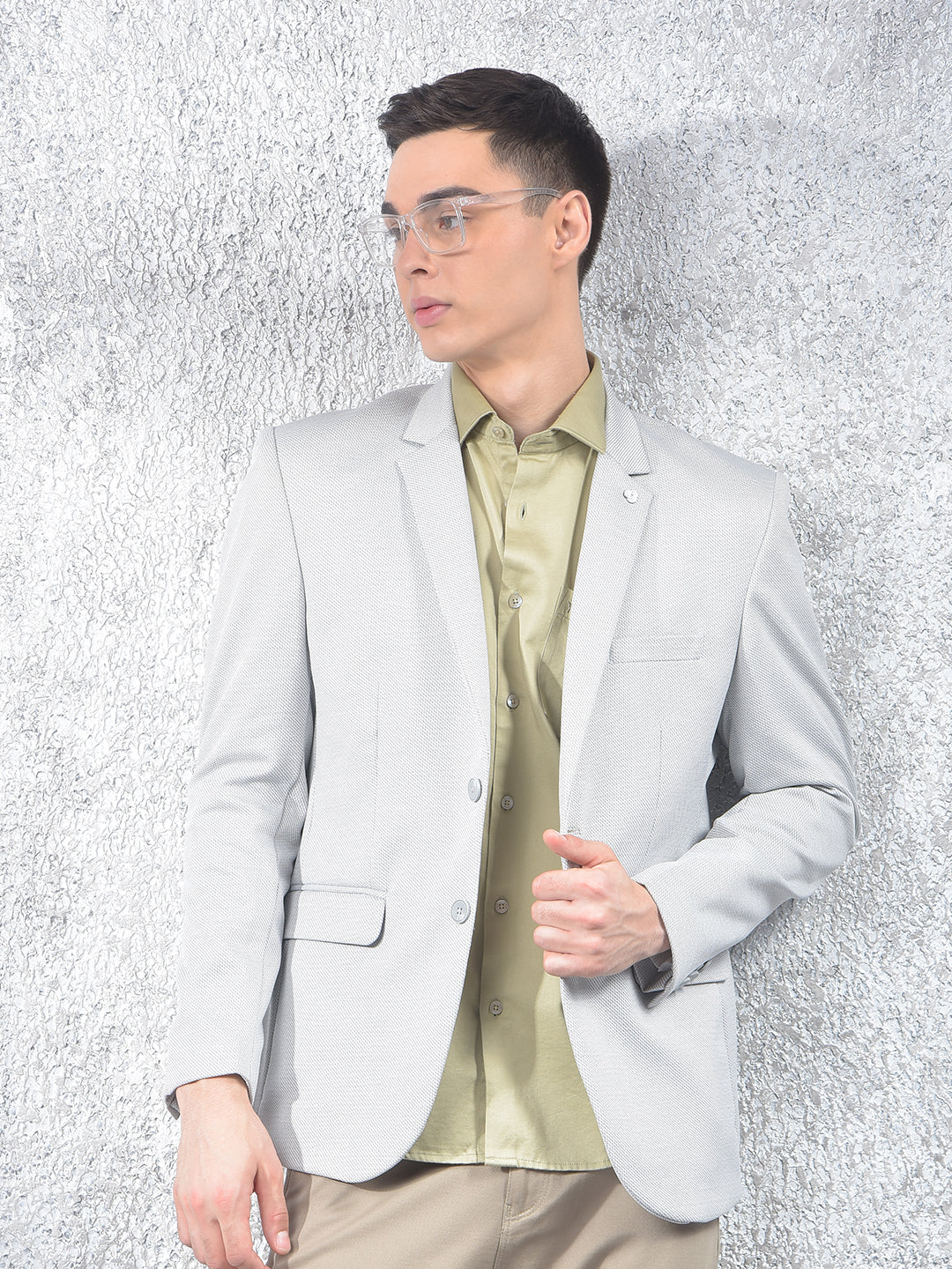 Grey Notched Lapel Single Breasted Blazer
