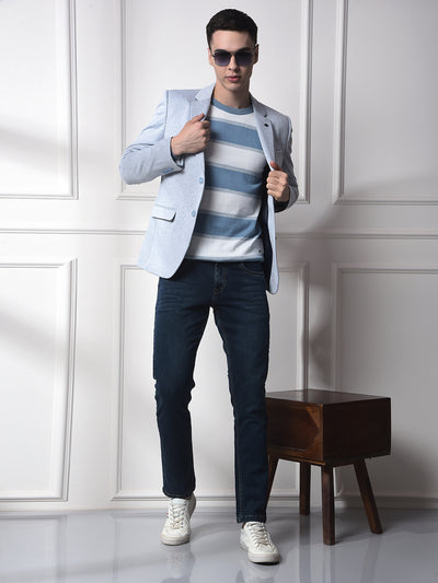 Blue Printed Notched Lapel Corduroy Blazer