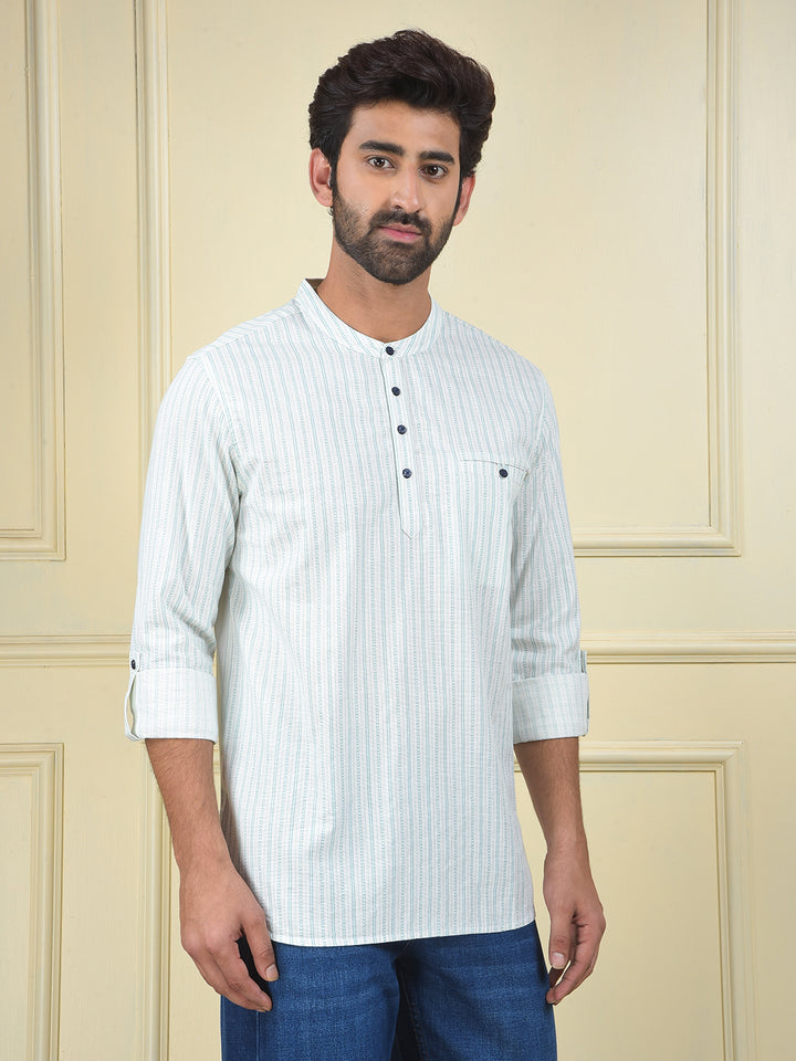 Green Vertical Stripes Knitted Kurta