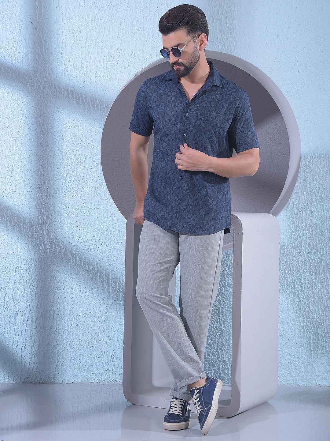 Navy Blue Printed Shirt