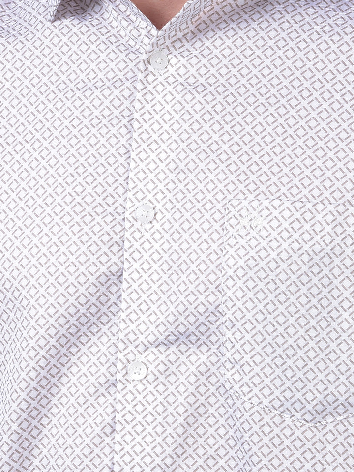 Beige Printed 100% Cotton Shirt