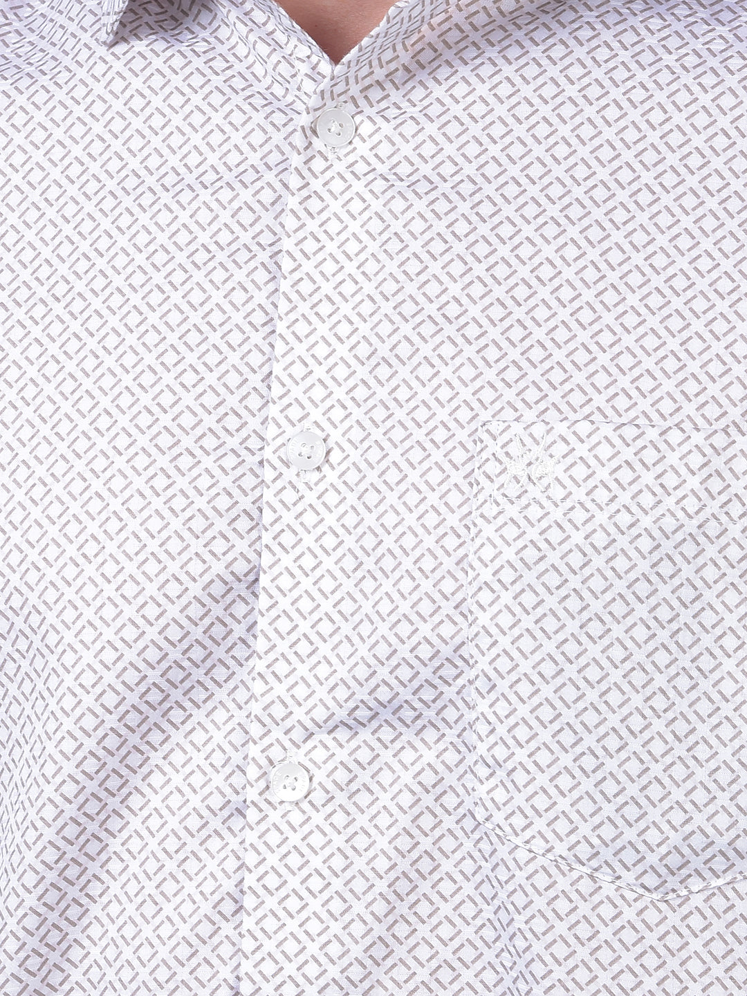 Beige Printed 100% Cotton Shirt