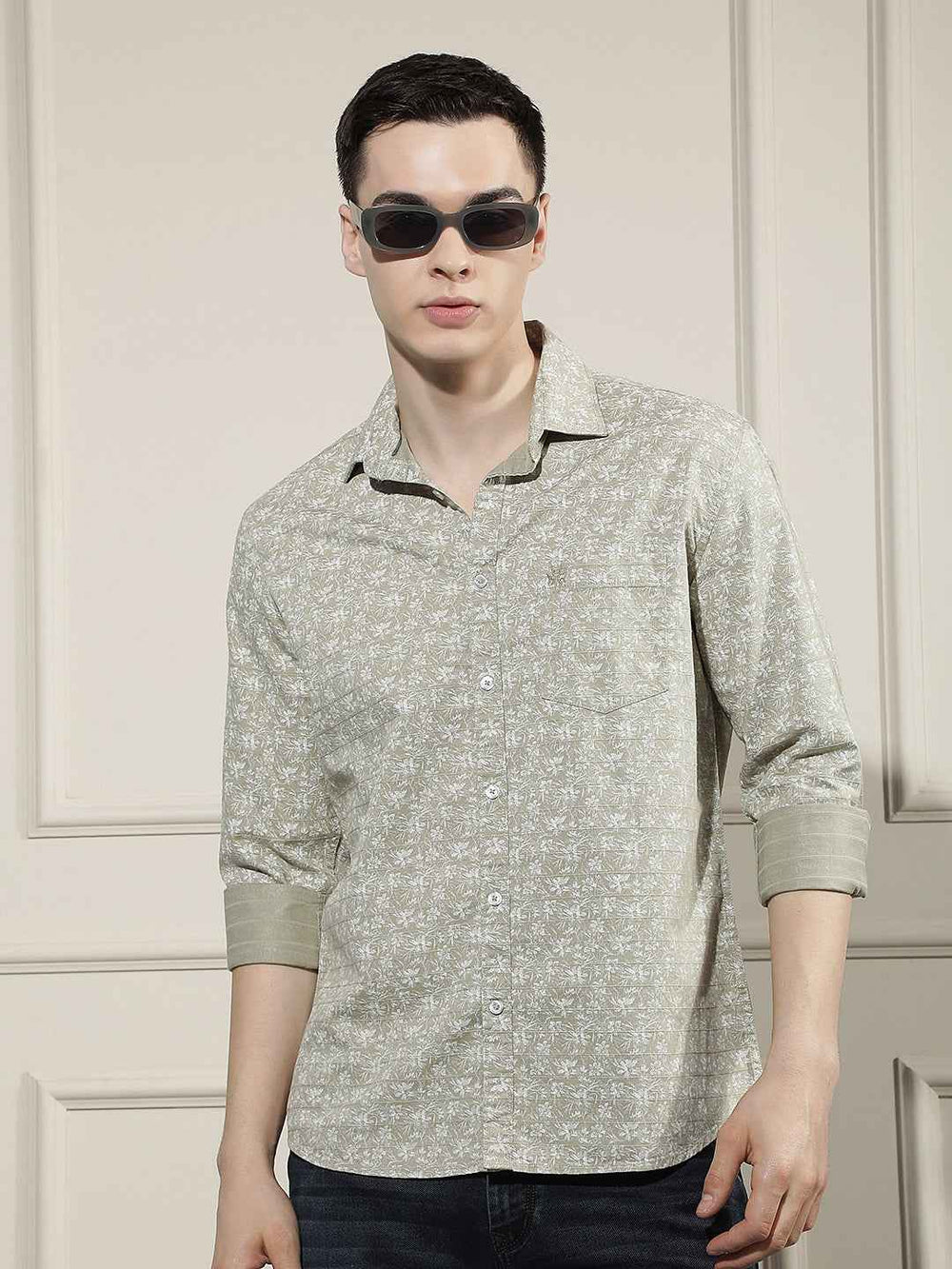 Olive Floral Print Shirt
