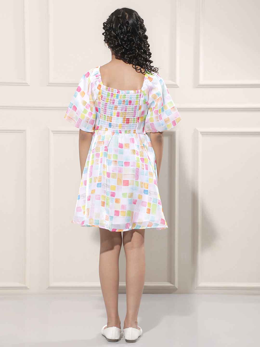 Abstract Print Multicolor Square Neck Dress