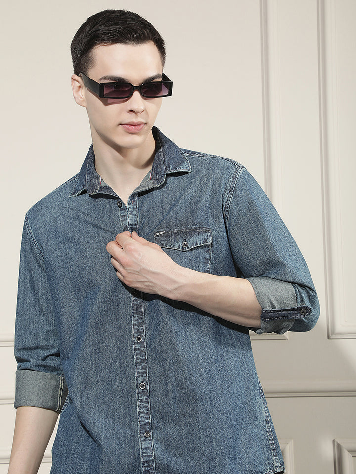 Blue 100% Cotton Denim Shirt
