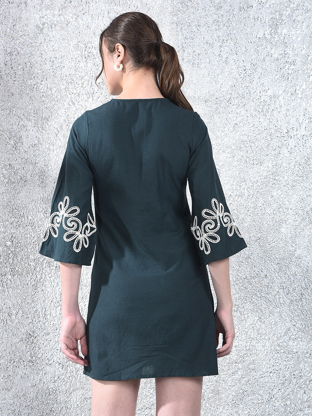 Teal Embroidered Mini Dress