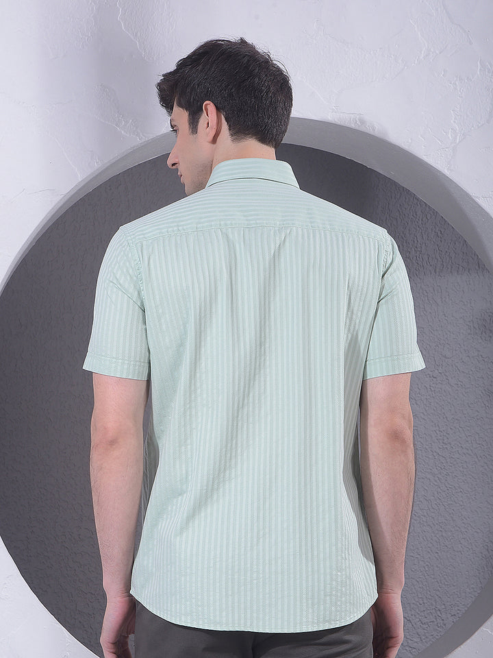 Green Vertical Stripes 100% Cotton Shirt