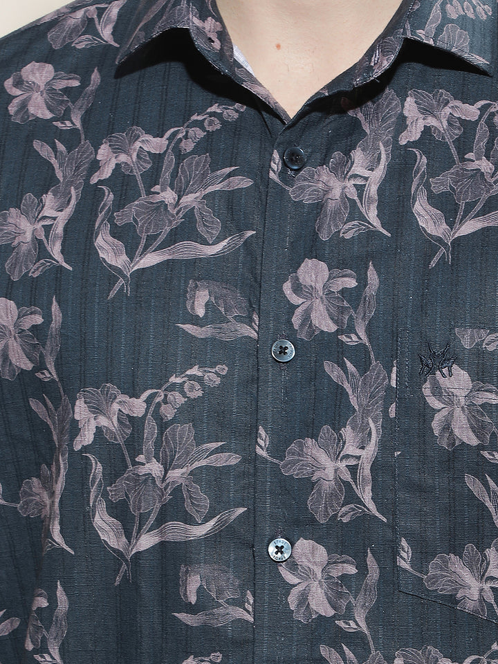 Navy Blue Floral Print Shirt