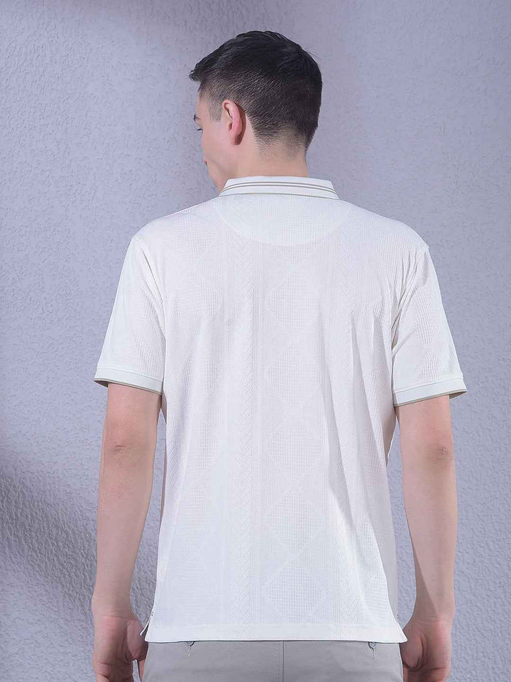 White Jacquard Polo Neck T-Shirt