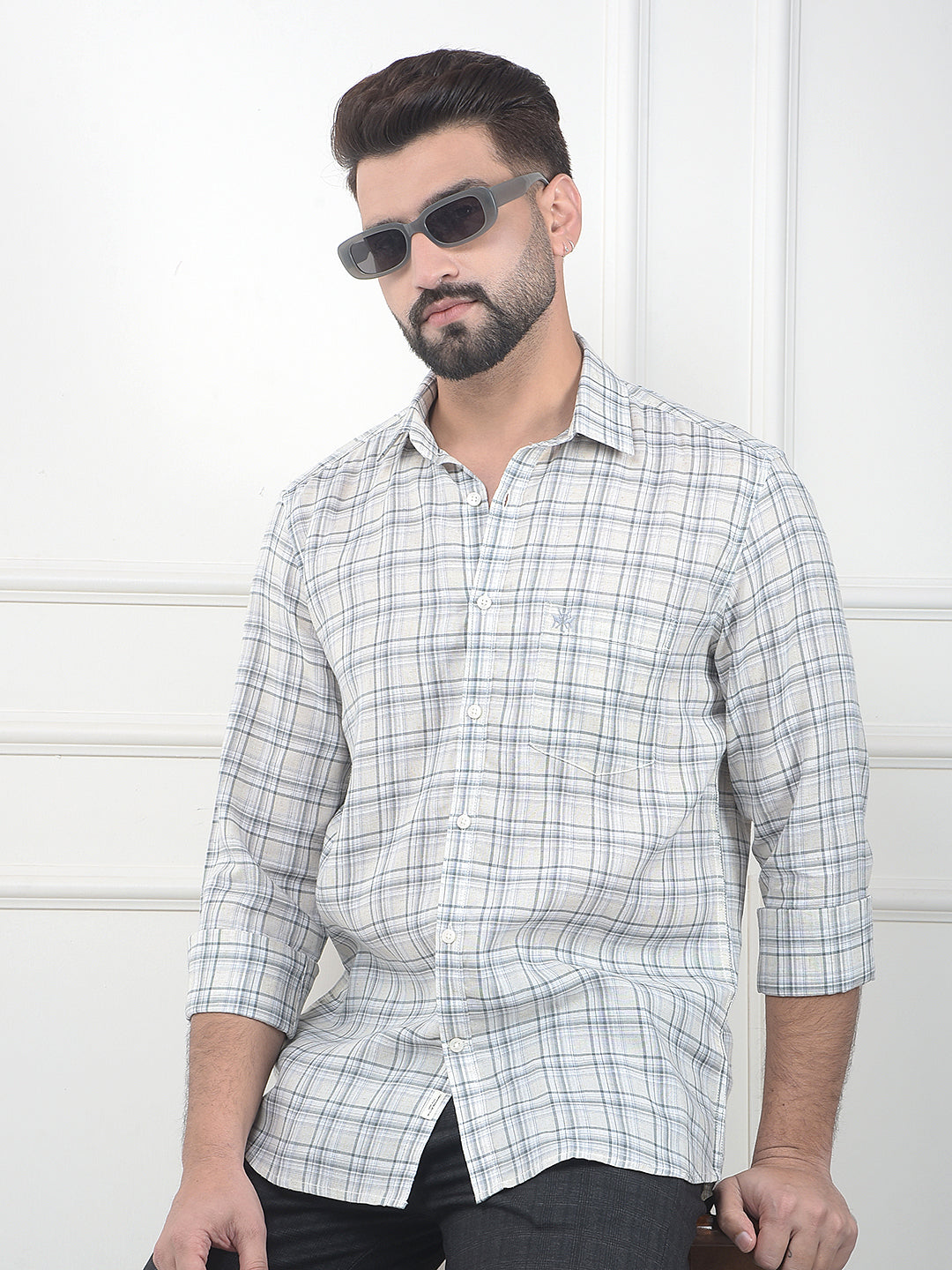 Cinereous Grey Checked Linen Shirt