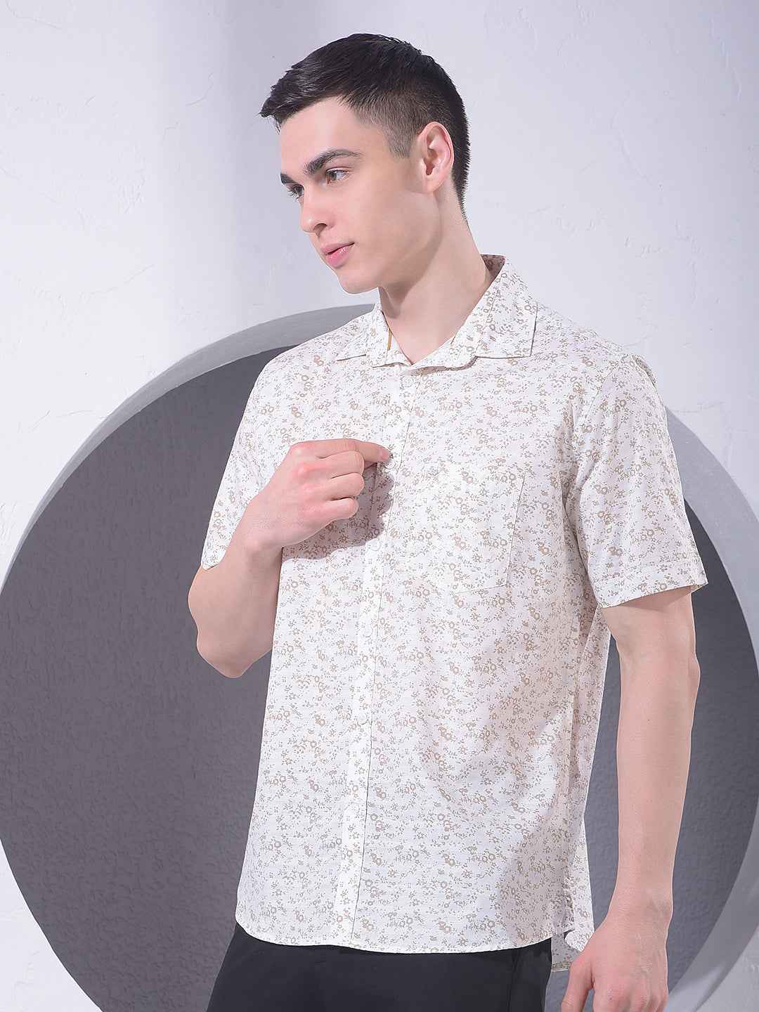 White Floral Print Shirt