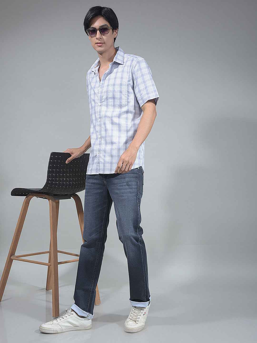 Grey Checked 100% Cotton Shirt