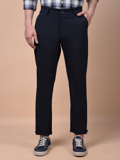 Navy Blue Checked Trousers