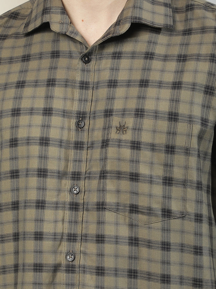 Olive Checked 100% Cotton Shirt