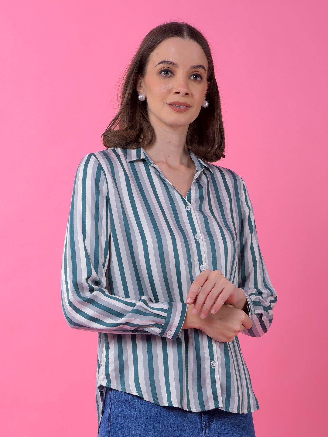 Green Vertical Stripes 100% Modal Shirt