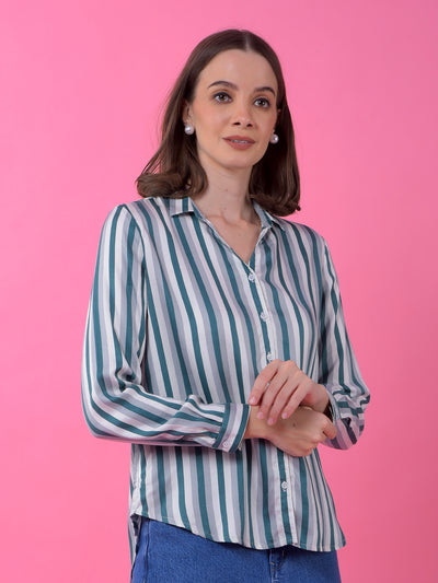 Green Vertical Stripes 100% Modal Shirt