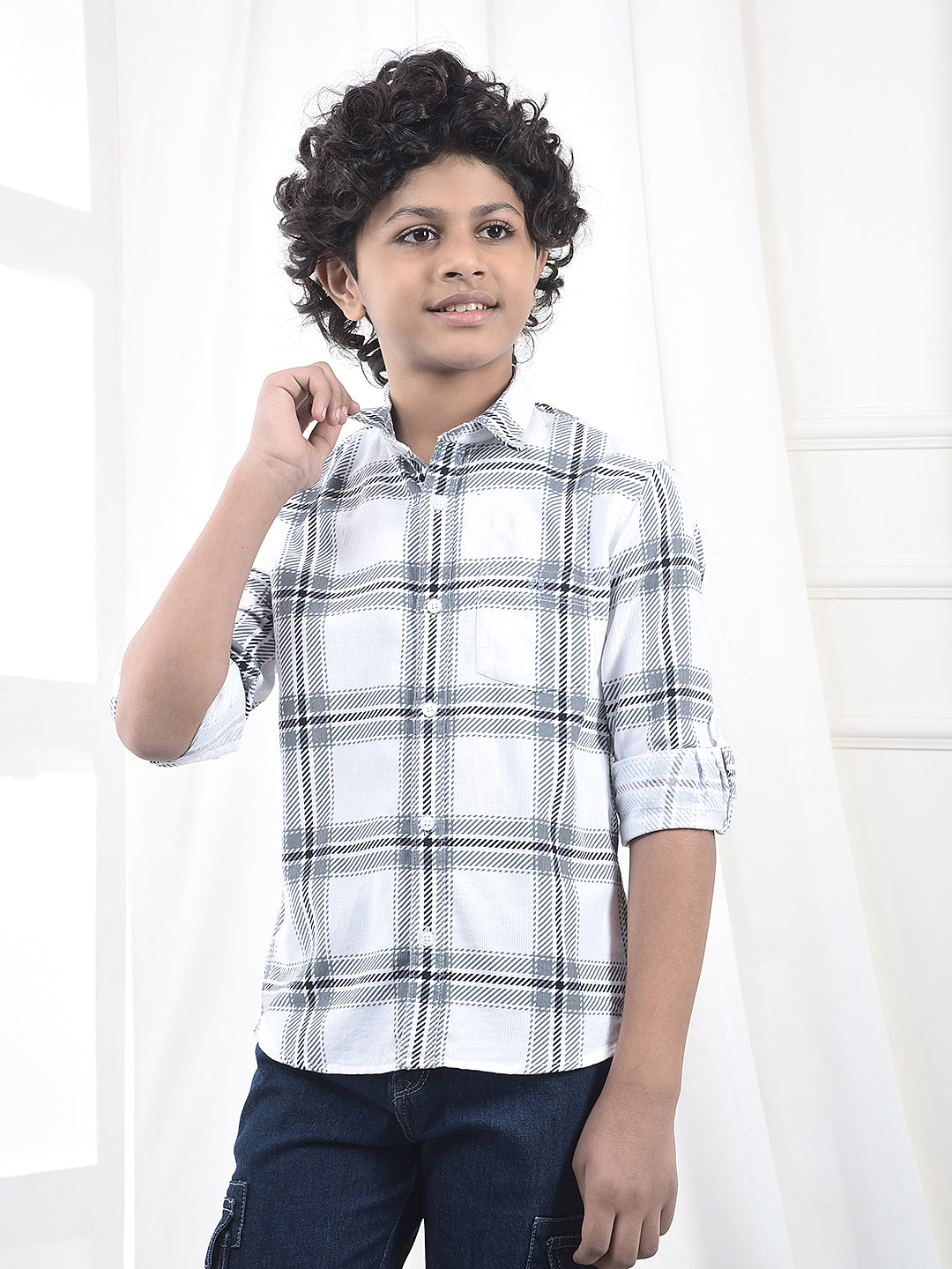 Grey Checked 100% Cotton Corduory Shirt