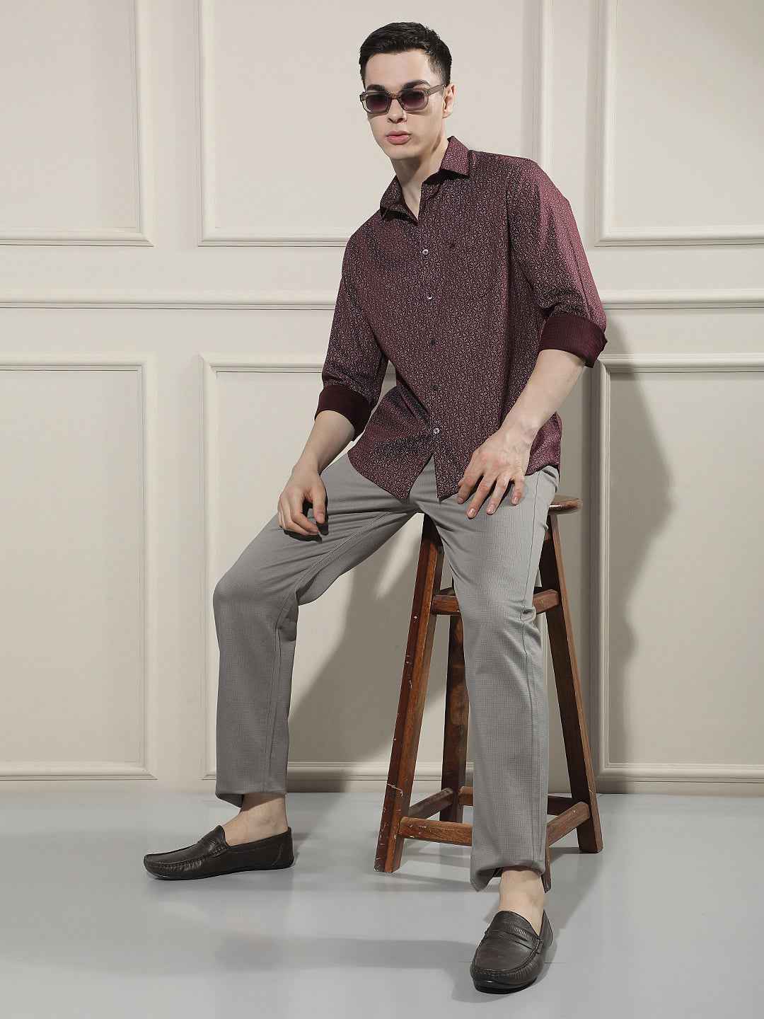Grey Micro Textured Print Trousers
